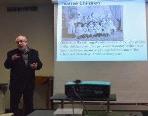 Dr. Eric Anderson, History professor from Haskell Indian Nations University, recently presented a free program at the library entitled “A History of The American Indian Boarding Schools”. Photo by Ursula Gof